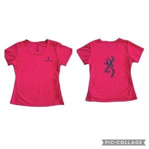 Browning Neon Barbie Pink Scoop Neck Short Sleeve Ladies Fit T-Shirt Top Size XL